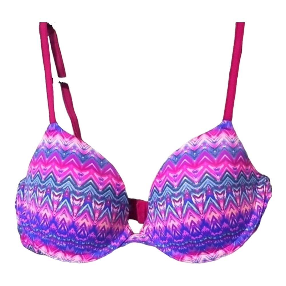 Victoria's Secret Pink 34B T-shirt Bra. No wire. Pink Purple Aqua Patterned
